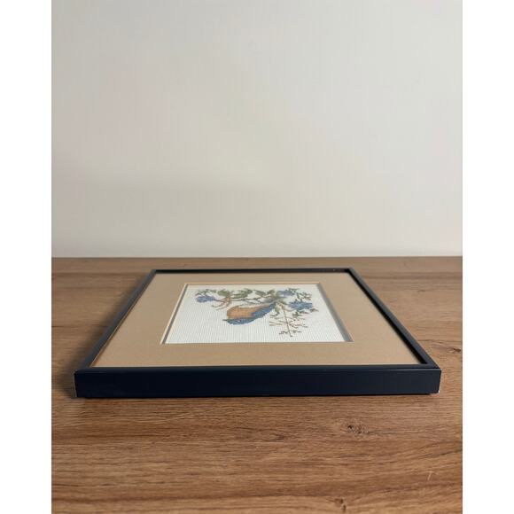 Vintage Framed Bluebird Cross-Stitch Art Handmade Bird & Floral 1987 - Picture 4 of 4